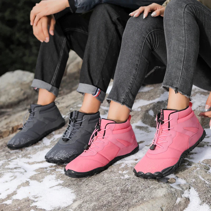 Bottes de neige pieds nus jaunes unisexes fourrées, chaudes et antidérapantes pour hiver homme/femme.