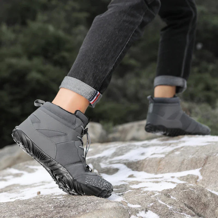 Bottes de neige pieds nus bleues pour homme/femme, confortables, chaudes et flexibles pour l'hiver.