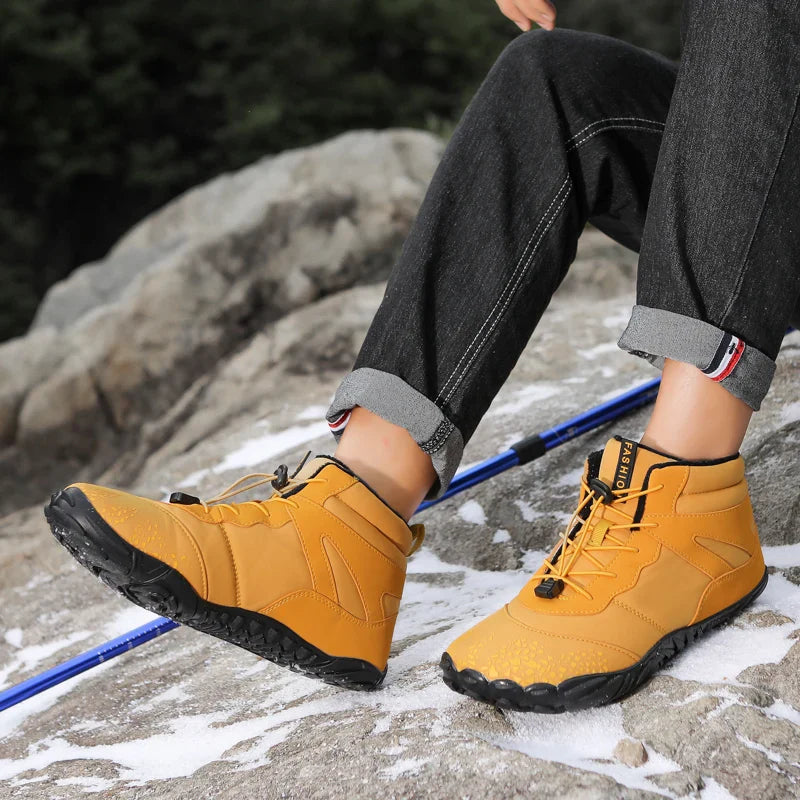 Bottes de neige pieds nus grises unisexes, chaudes, souples et antidérapantes pour hiver actif.
