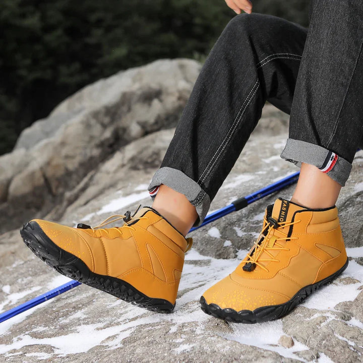 Bottes de neige pieds nus grises unisexes, chaudes, souples et antidérapantes pour hiver actif.