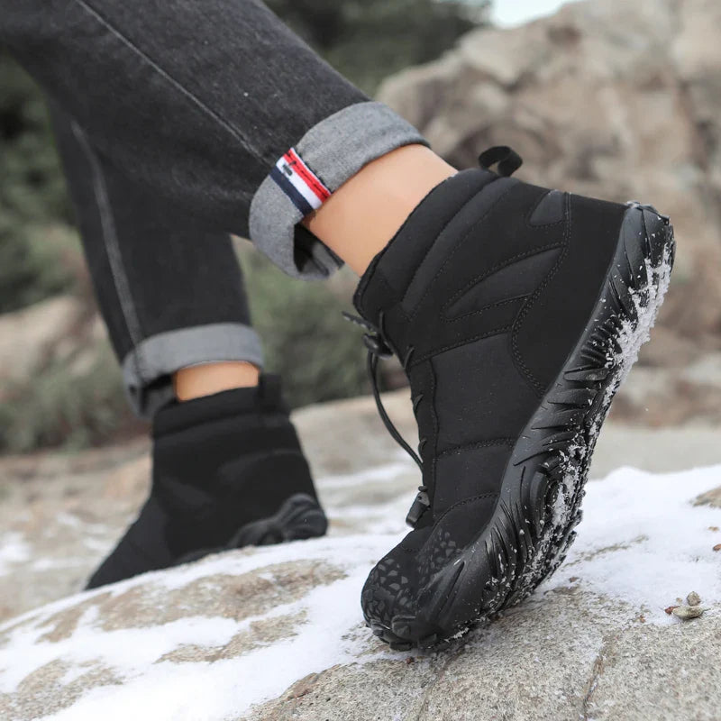 Bottes de neige pieds nus unisexes antidérapantes, chaudes, flexibles pour confort hivernal homme/femme.
