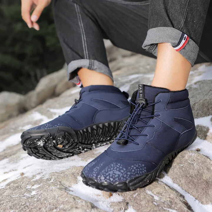 Paire de bottes de neige pieds nus unisexes, fourrées, chaudes et confortables pour affronter l'hiver.