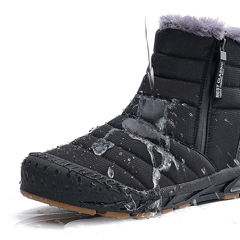 Paire de bottes de neige antidérapantes avec doublure fourrure, idéales pour garder les pieds au chaud en hiver.
