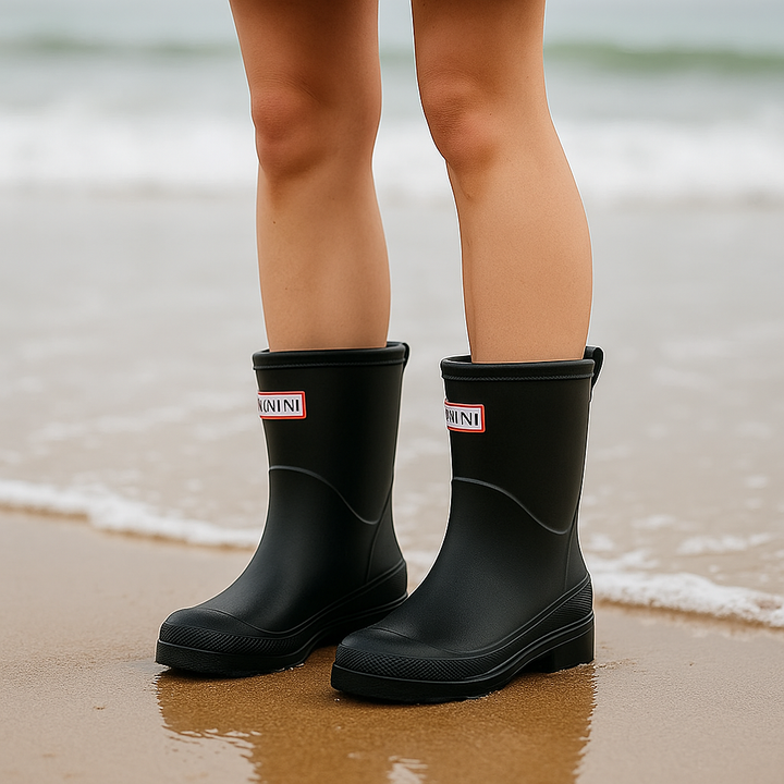 Semelle antidérapante des bottes de pluie mi-mollet pour femmes. Confort, sécurité et style urbain.