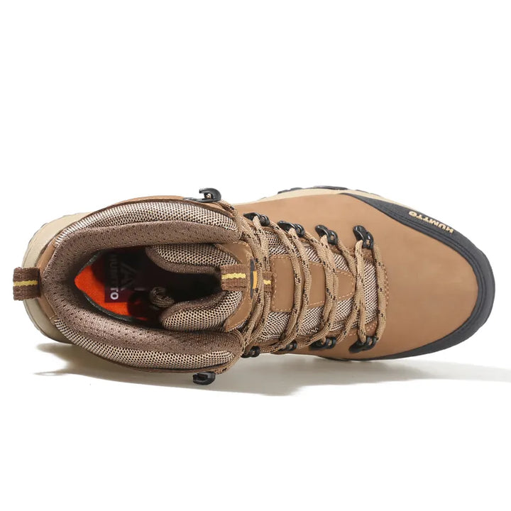 Bottes de marche en cuir imperméable pour hommes, parfaites pour la randonnée hivernale. Chaudes et antidérapantes.