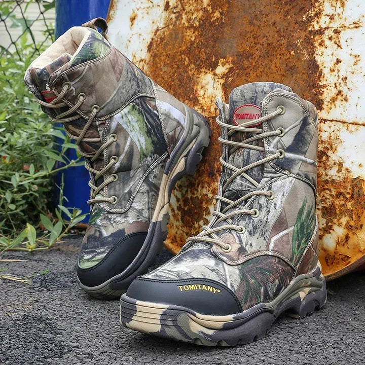 Bottes de marche unisexe camouflage, imperméables et antidérapantes. Parfaites pour le trekking, la chasse et le plein air.