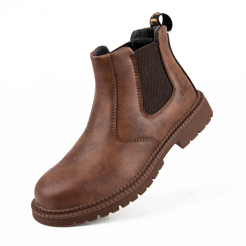 Bottes de sécurité hommes imperméables à embout acier, idéales pour le travail et la protection sur chantier ou en industrie.