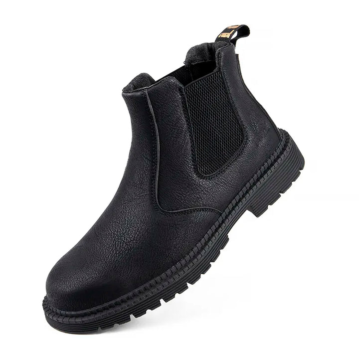 Bottes de sécurité pour hommes antidérapantes, parfaites pour le chantier ou l'industrie, assurant confort et protection fiable.
