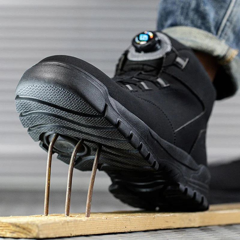 Chaussures de travail protectrices avec fermeture rapide bouton rotatif, antidérapantes et confortables.