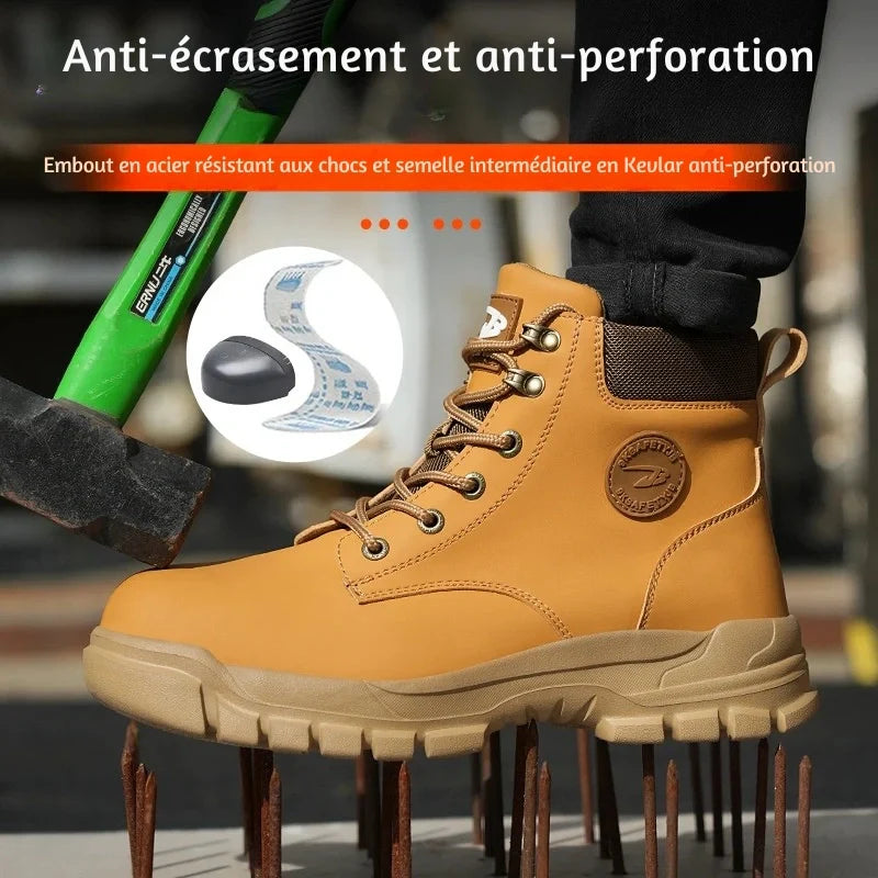 Bottes de sécurité homme avec embout acier et semelle anti-crevaison en Kevlar, protection garantie.
