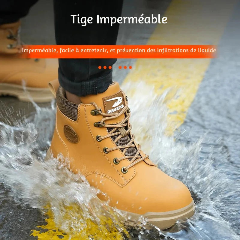 Chaussures de travail imperméables et antidérapantes pour hommes, idéales sur terrains humides.