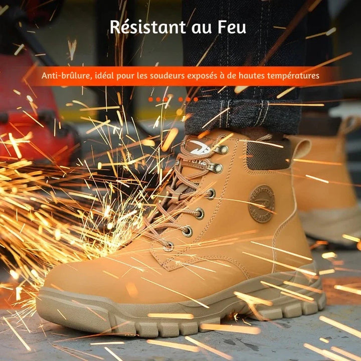 Bottes de sécurité robustes et confortables pour hommes, conçues pour usage intensif et longue durée.