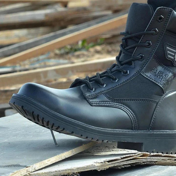 Bottes de travail confortables avec embout acier. Durabilité et protection maximale pour longue journée sur chantier.