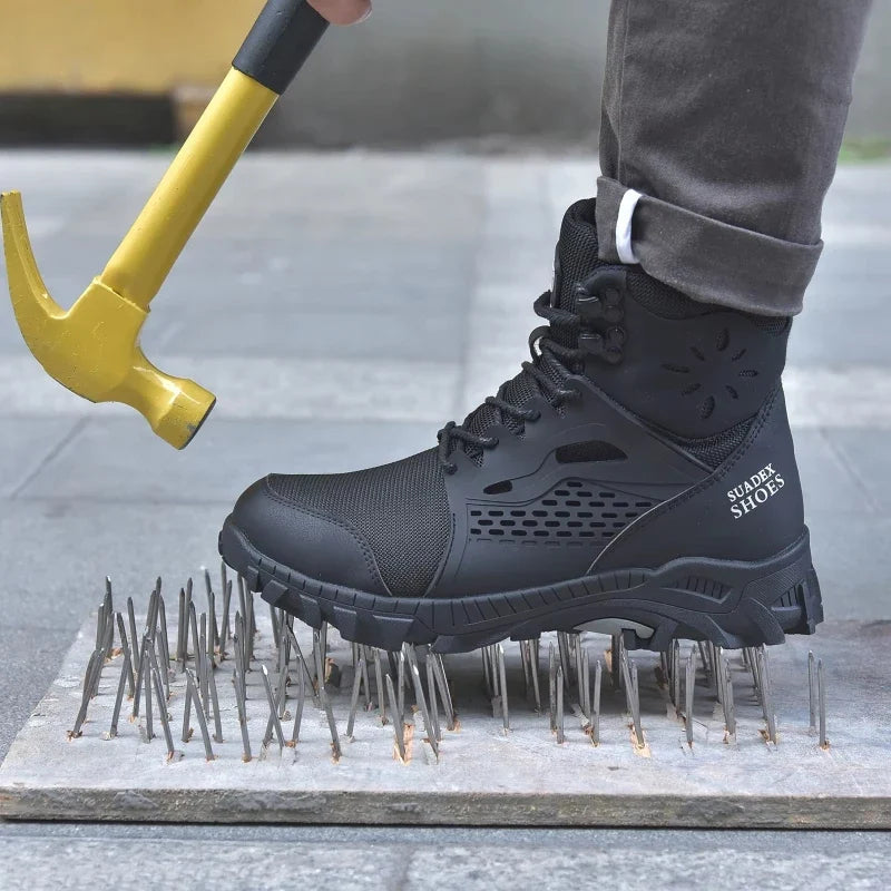 Bottes de sécurité robustes unisexe avec embout en acier et semelle antidérapante pour une protection optimale au travail.