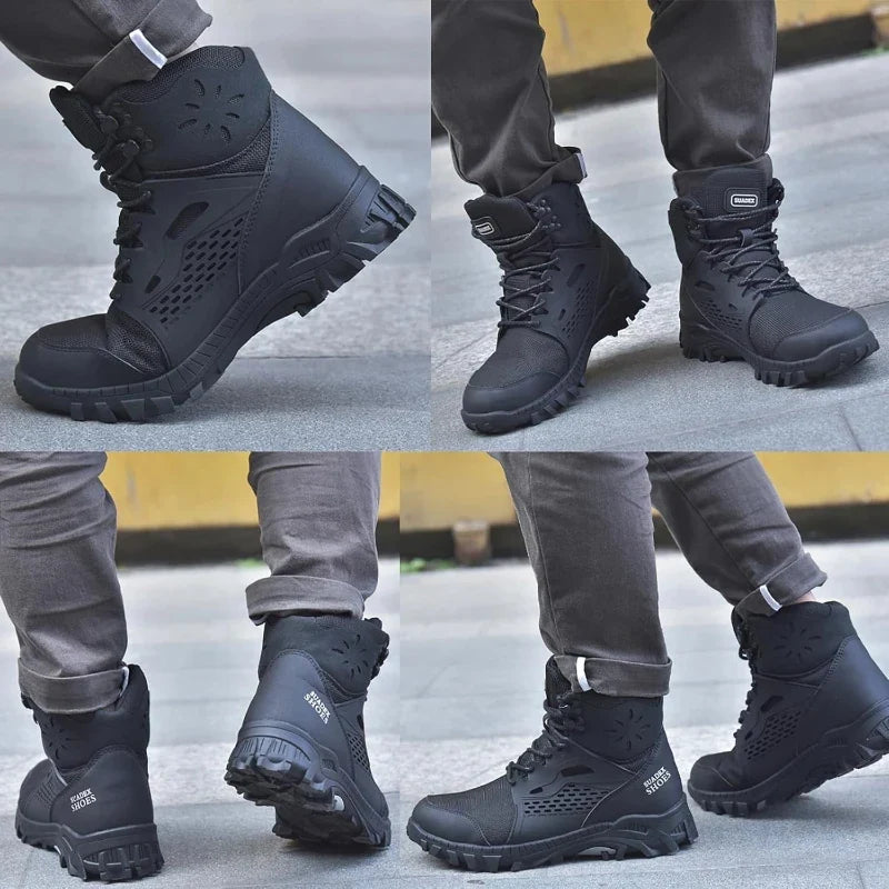 Bottes de travail de sécurité confortables, offrant une protection robuste contre l'eau et les chocs sur chantier.