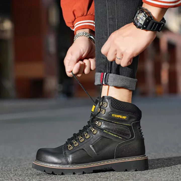 Bottes de travail en cuir véritable, alliant robustesse, confort et protection antidérapante anti-écrasement.