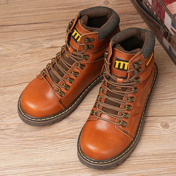 Bottes de sécurité unisexe en cuir robustes, parfaites pour la randonnée et l'aventure avec protection anti-écrasement.