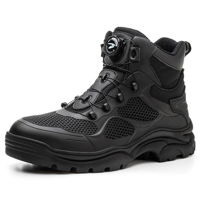 Confortables bottes de travail avec embout d'acier et semelle anti-perforation, idéales pour longues journées.