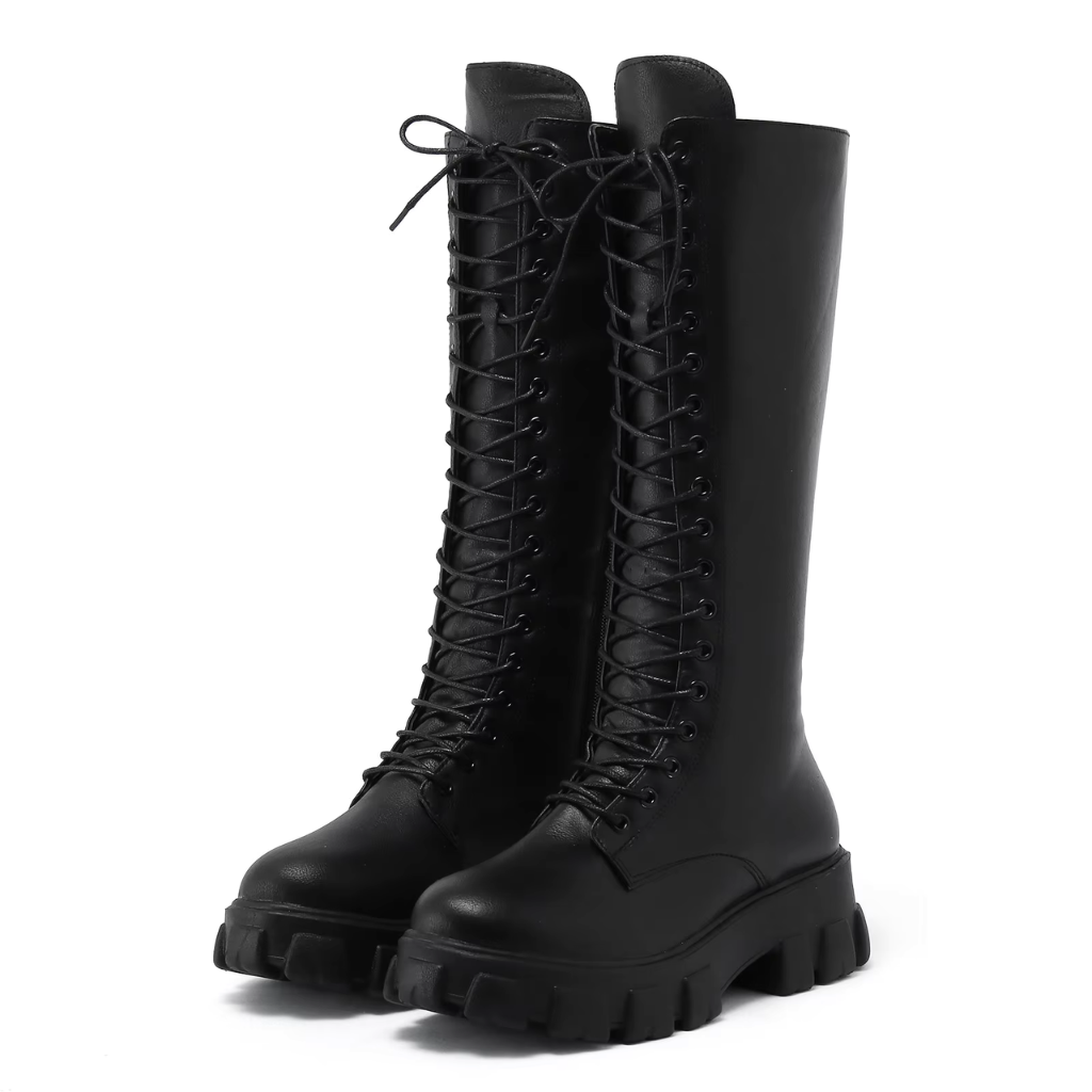 Bottes hautes femme en cuir, chaudes et antidérapantes. Semelle robuste, fermeture zip et lacets.