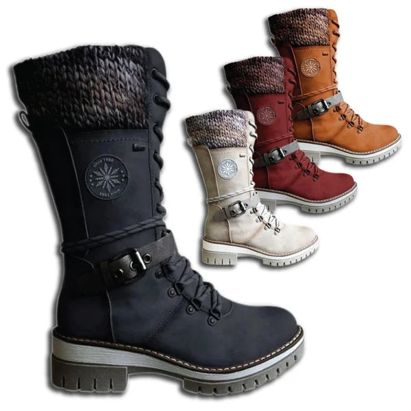 Chaussures hivernales femme Kylee : bottes hautes confortables et mode, idéales pour la ville en automne-hiver.