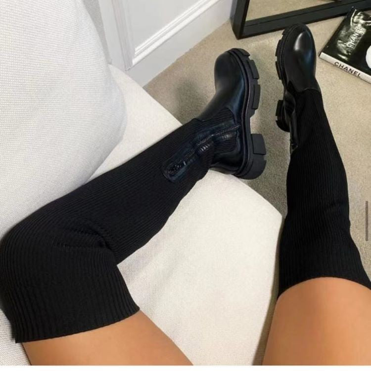 Cuissardes femme confortables et mode avec plateforme, talon épais. Parfaites pour un look hivernal stylé.