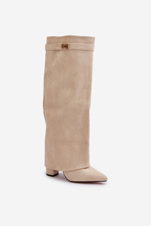 Bottes hautes femme, suédine noire, bout pointu, talon bloc.  Elégantes et confortables.