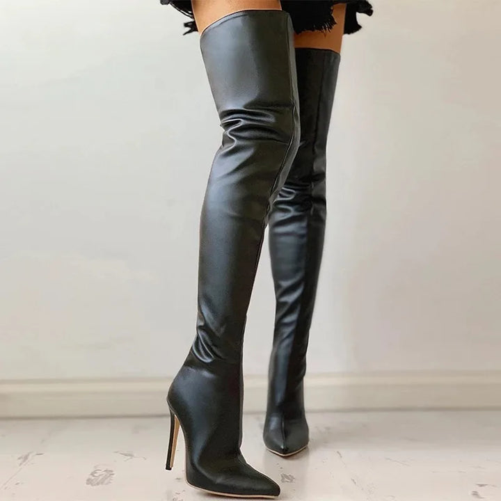 Bottes hautes femmes, talon haut élégant, dessus du genou.