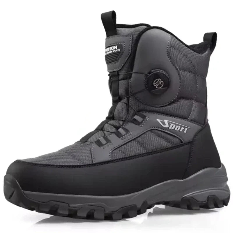 Bottes hiver homme avec système de laçage rapide à bouton rotatif, ultra-chaudes et résistantes à l'eau.