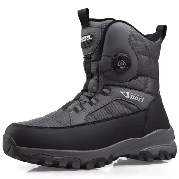 Bottes hiver homme avec système de laçage rapide à bouton rotatif, ultra-chaudes et résistantes à l'eau.