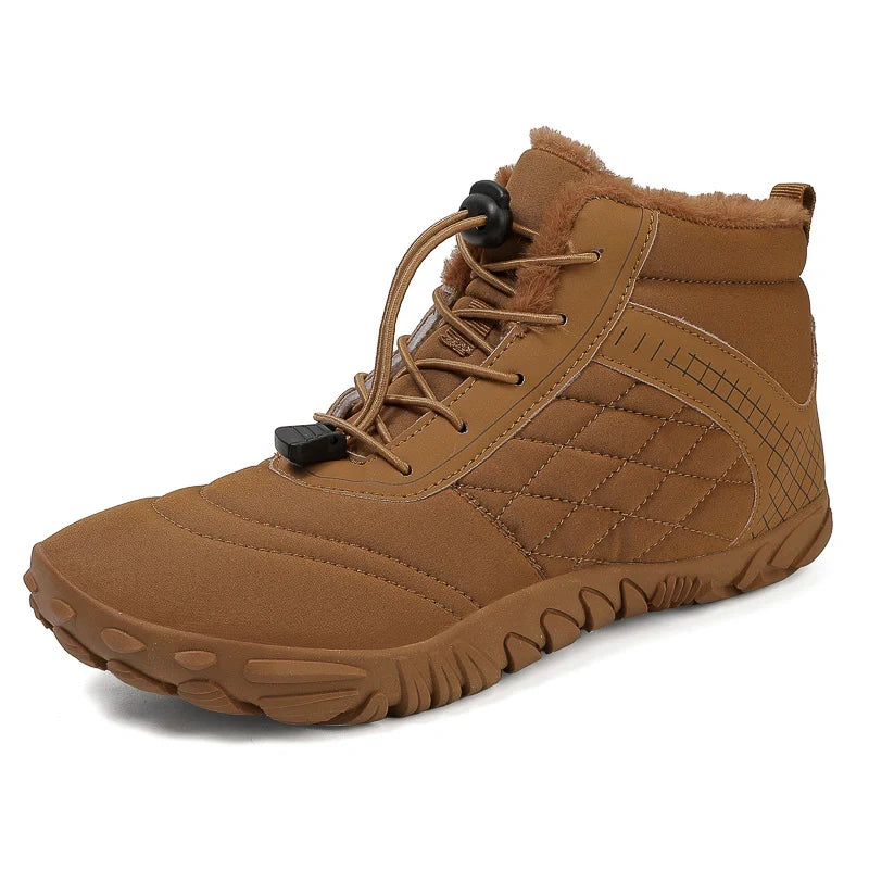 Bottes hiver hommes pieds nus imperméables, doublées fourrure pour chaleur et confort ultime dans la neige.