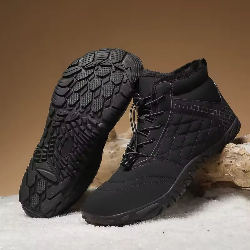 Bottines décontractées hommes, résistantes à l'eau, doublées pour la chaleur, conçues pour le confort pieds nus en hiver.