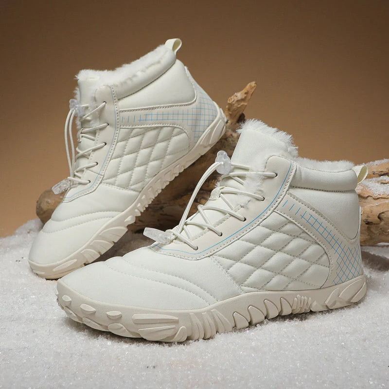 Bottines hiver confortables hommes, construction pieds nus, semelle antidérapante pour une adhérence optimale sur neige.