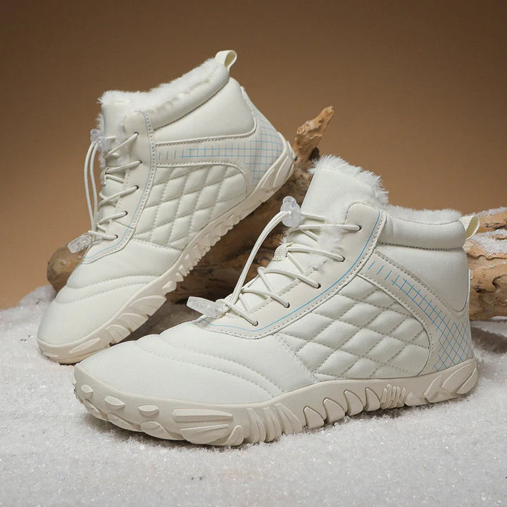 Bottines hiver confortables hommes, construction pieds nus, semelle antidérapante pour une adhérence optimale sur neige.