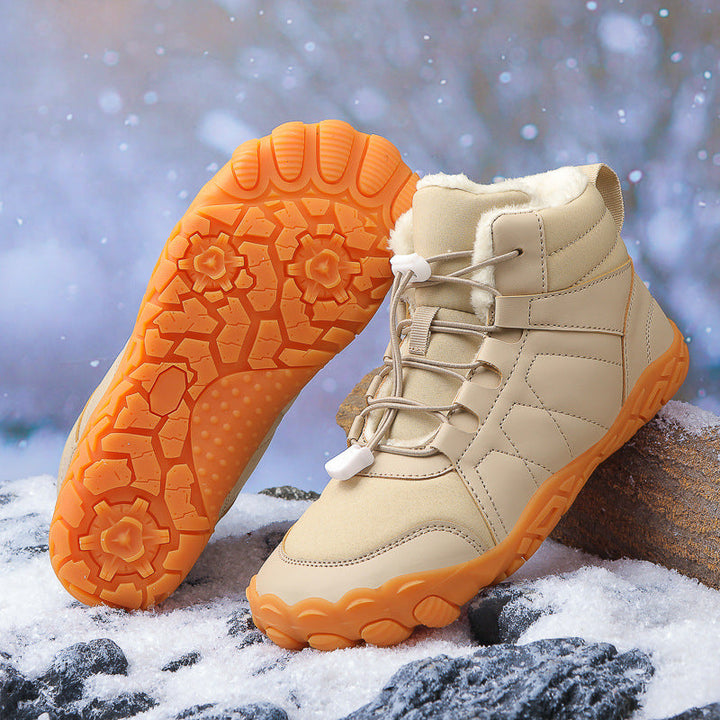 Bottes pieds nus unisexe, chaudes avec doublure fourrure, parfaites pour l'hiver et les activités en plein air.