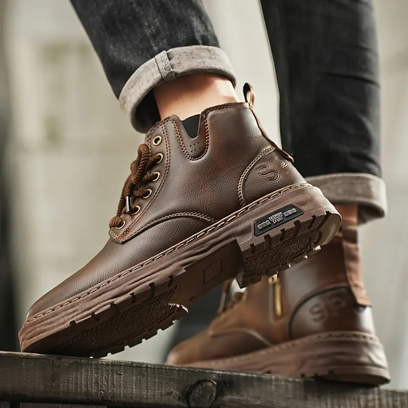 Bottes homme noires robustes et imperméables, idéales pour la randonnée et l'aventure en toutes saisons.