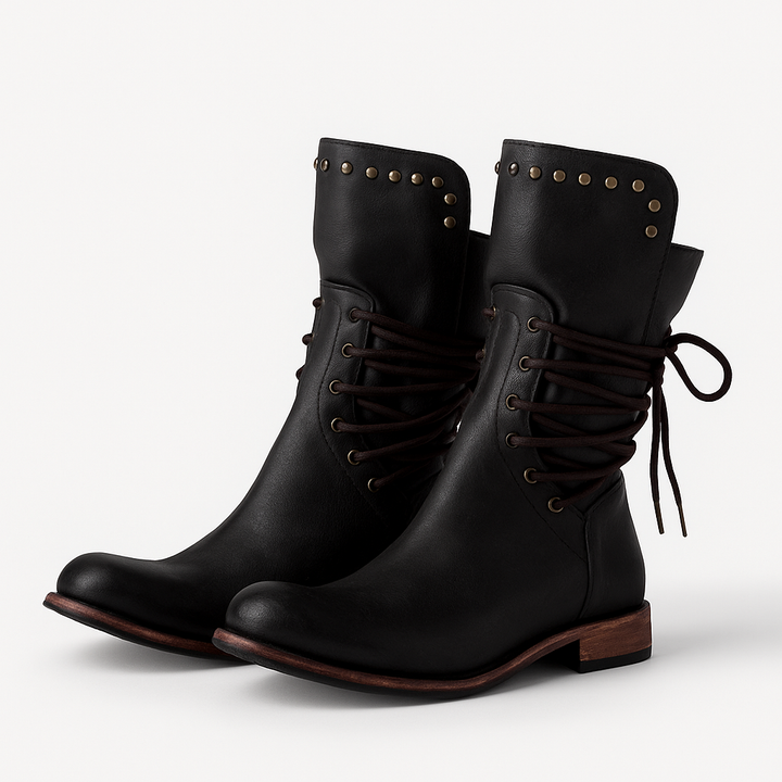 Bottes montantes confortables à lacets pour femmes, idéales automne hiver. Chaussures élégantes et tendance.