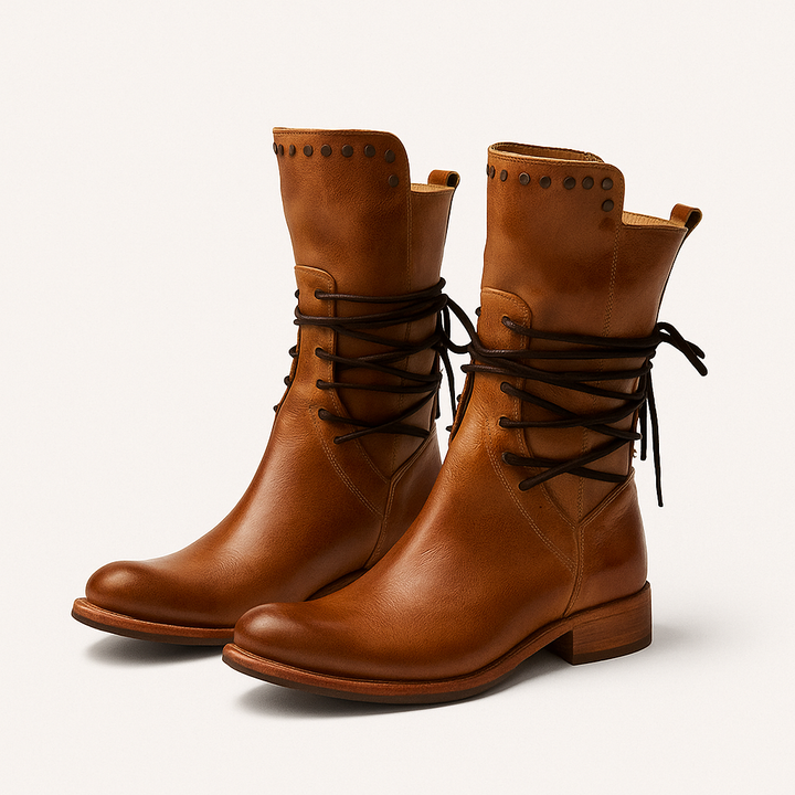 Bottes femmes montantes à lacets ajustables, parfaites pour l'automne et l'hiver. Confort et style polyvalent.
