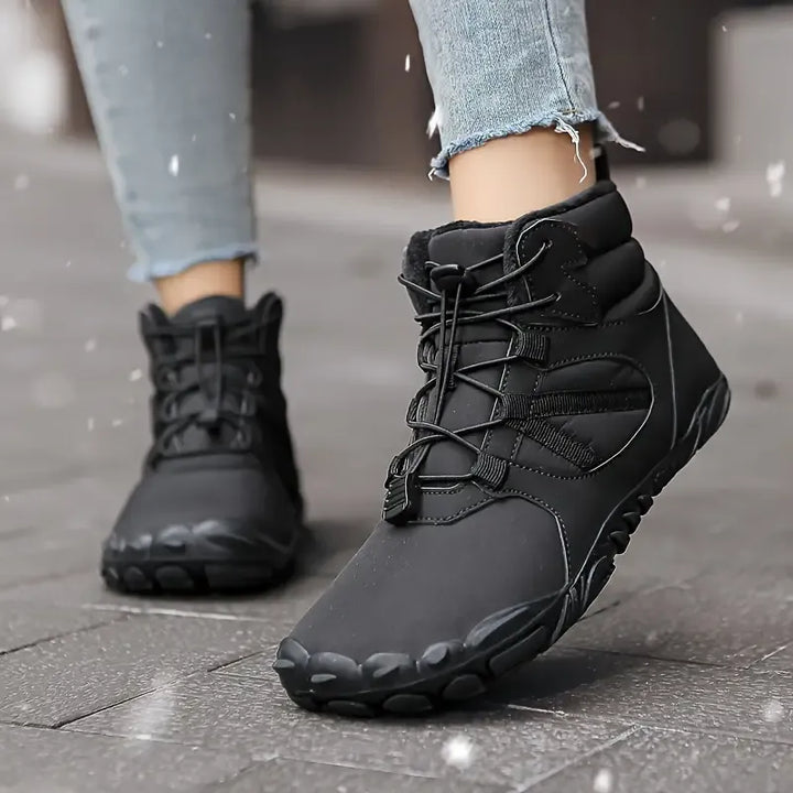Bottes d'hiver unisexes imperméables, doublure chaude, design pieds nus pour confort optimal.