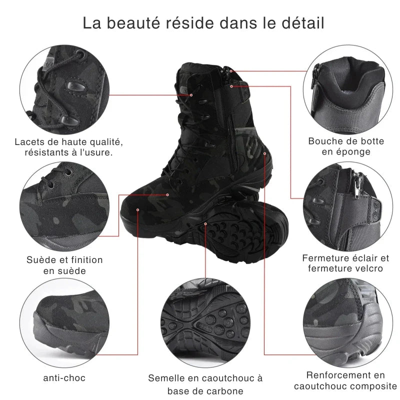 Bottes de randonnée tactiques confortables pour hommes, parfaites pour le trekking.