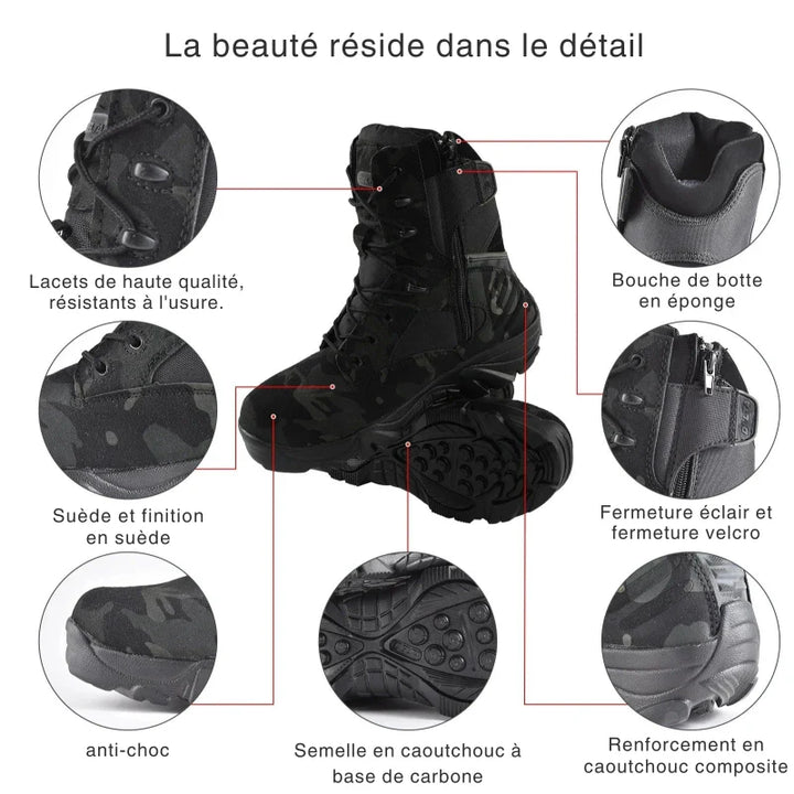 Bottes de randonnée tactiques confortables pour hommes, parfaites pour le trekking.