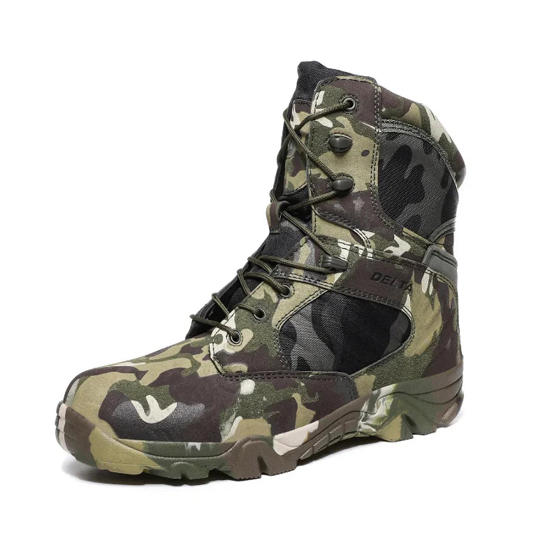 Bottes tactiques robustes hommes, parfaites pour la randonnée et usage militaire.
