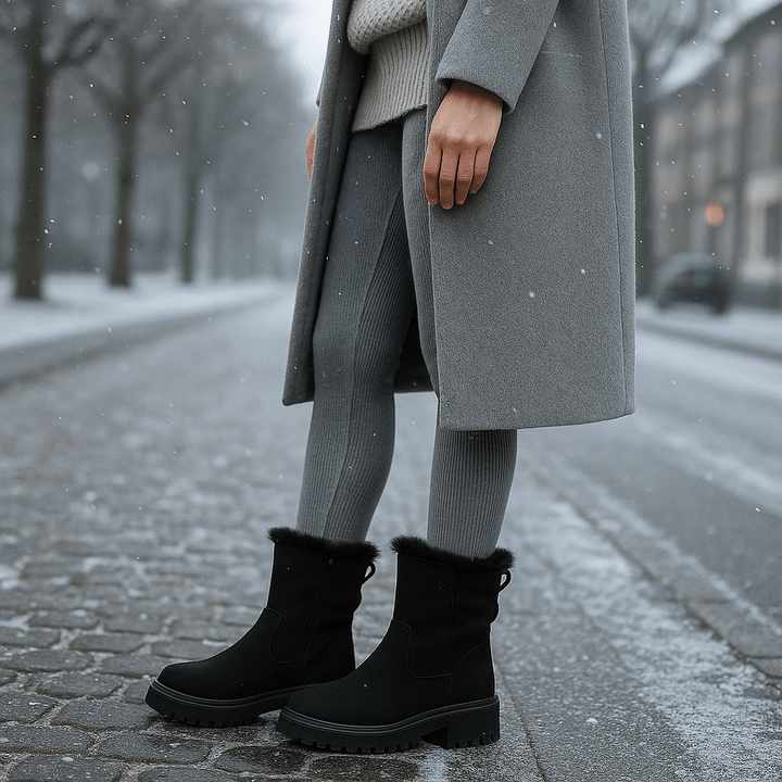 Paire de bottes d'hiver noires pour femmes, doublure chaude, parfaites pour la neige et le froid intense.