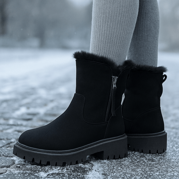 Bottes femme tendance, chaussures thermiques confortables pour l'automne-hiver, alliant mode et protection.