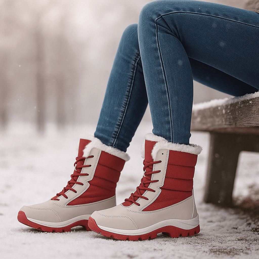 Bottes thermiques matelassées Liorne rouges pour femmes, idéales hiver. Confort et mode assurés.