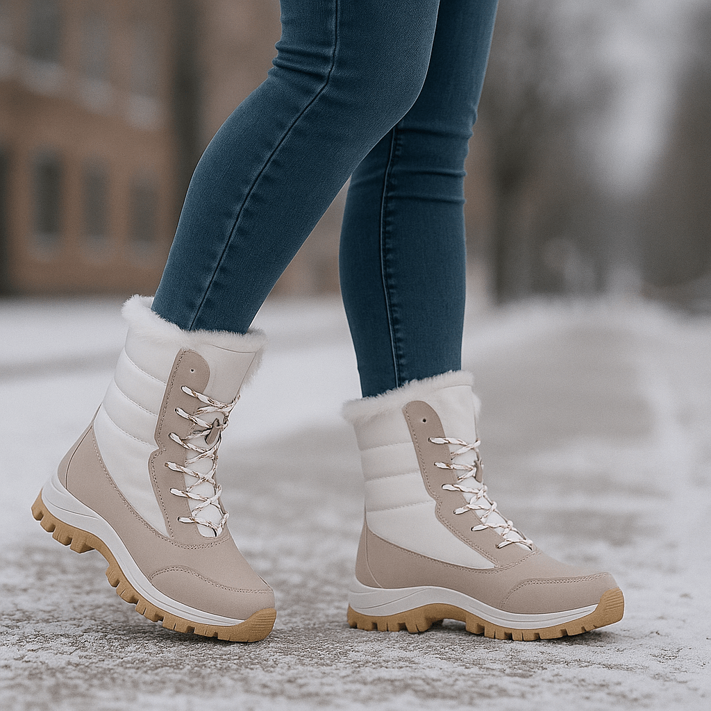Bottes thermiques matelassées Liorne beiges pour femmes, parfaites pour l'hiver. Chaleur et confort.