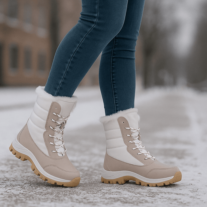 Bottes thermiques matelassées Liorne beiges pour femmes, parfaites pour l'hiver. Chaleur et confort.