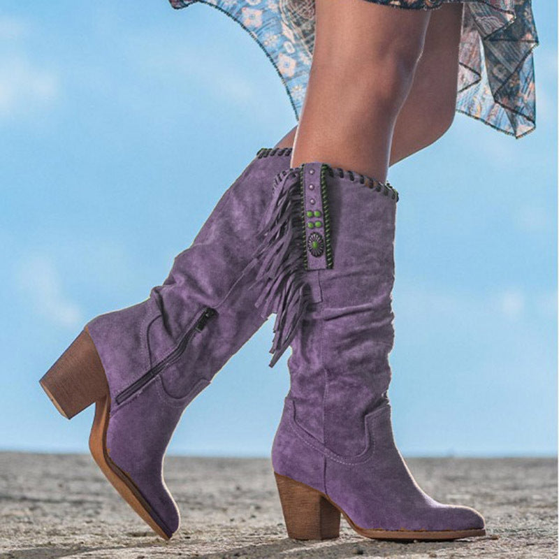 Chaussures bottes western pour femmes, confortables pour l'automne-hiver, avec talon épais, idéales pour toutes tailles.