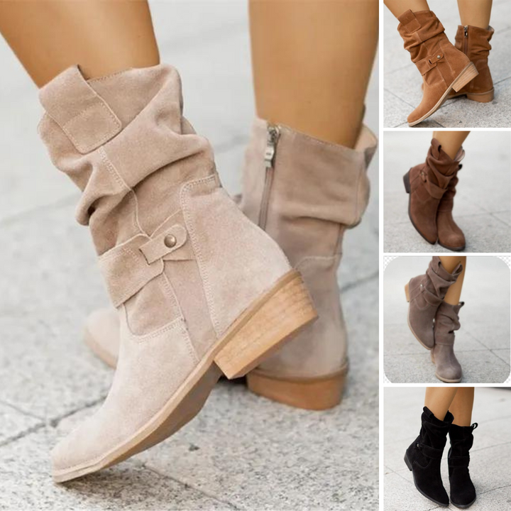 Bottines femme confortables et stylées pour l'automne et l'hiver. Talon bas, bout rond, un essentiel mode pour vos pieds.