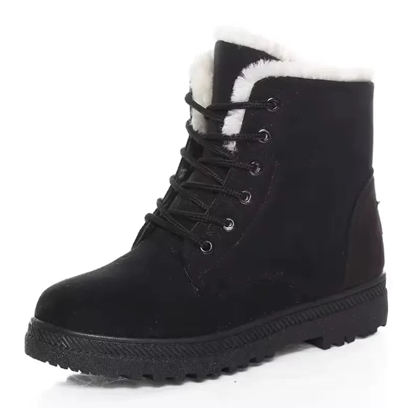 Gros plan sur le détail de la fourrure et du daim des bottines chaudes et confortables pour femmes.