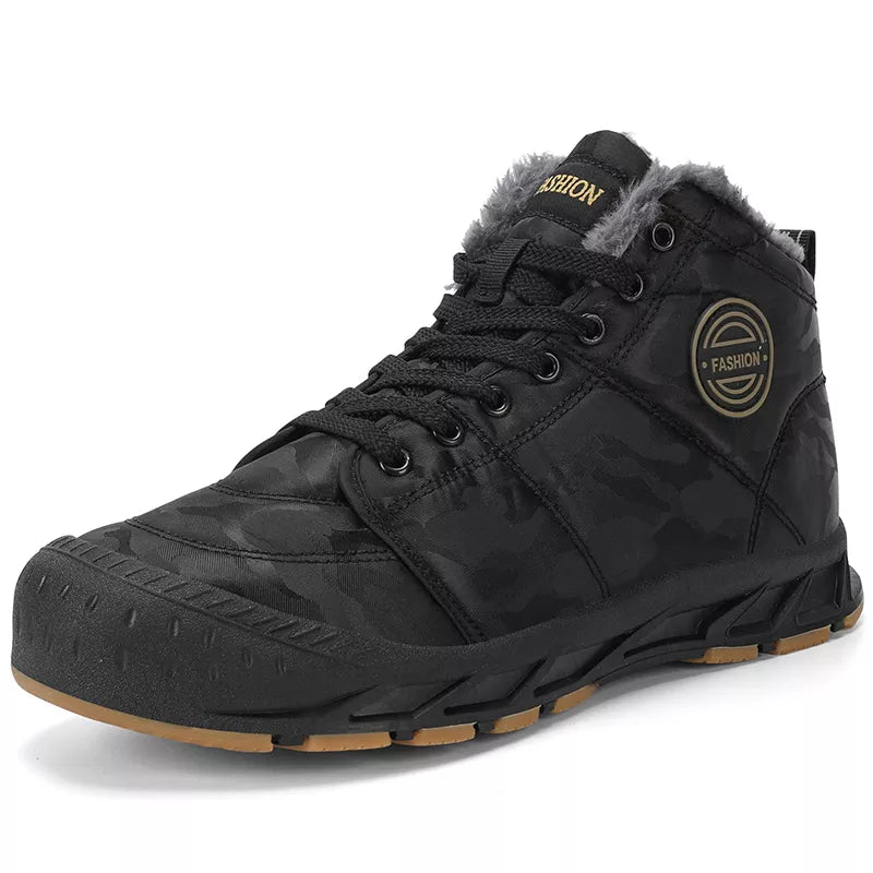Bottines d'hiver chaudes et imperméables pour hommes, idéales pour la neige et le froid extérieur.